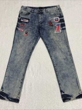 Men's Light Wash Patchwork Jeans 30/34 Y2K Skater Destressed